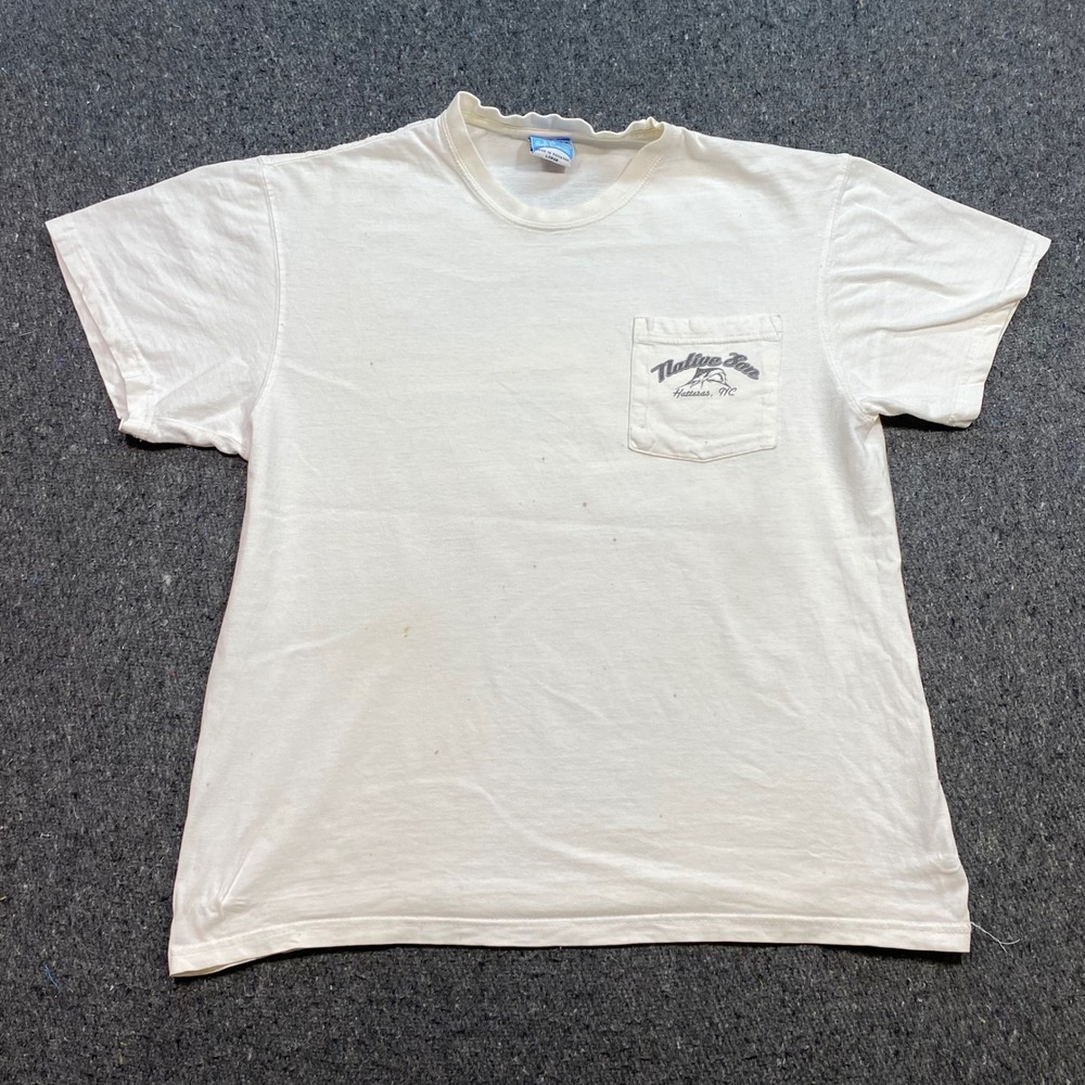 Native Son Hatteras NC TShirt Sz L Mens White Skater Fishing Boat Marlin Graphic